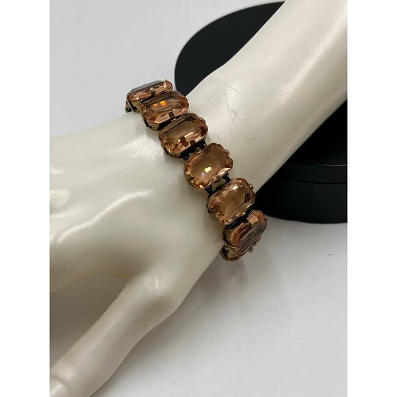 J. Crew Signed Prong Set Rhinestone Statement Dark Peach Chunky Bracelet - Picture 4 of 10